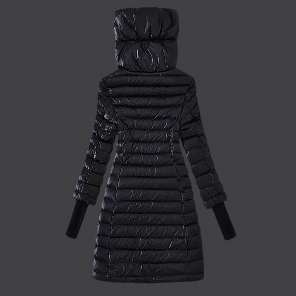 Moncler Donna lungo Giù cappotto Regina collare nero Presa M1018